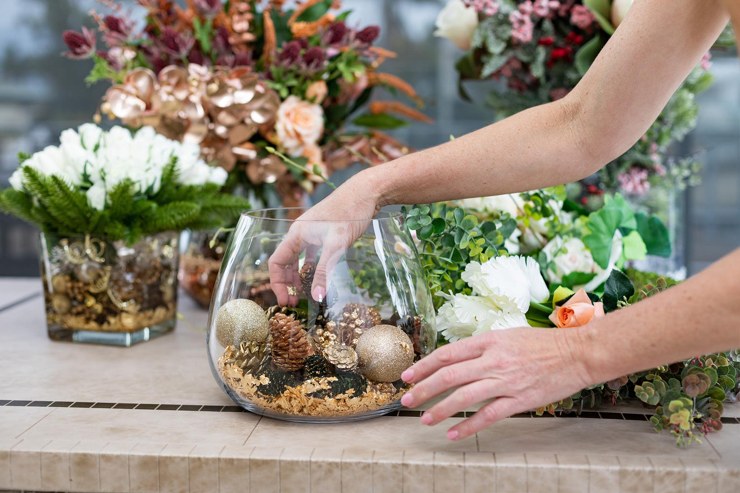 Christmas Artificial Arrangement Table Decor - HM Grande Flora - artificial flowers Australia - luxury table centrepiece