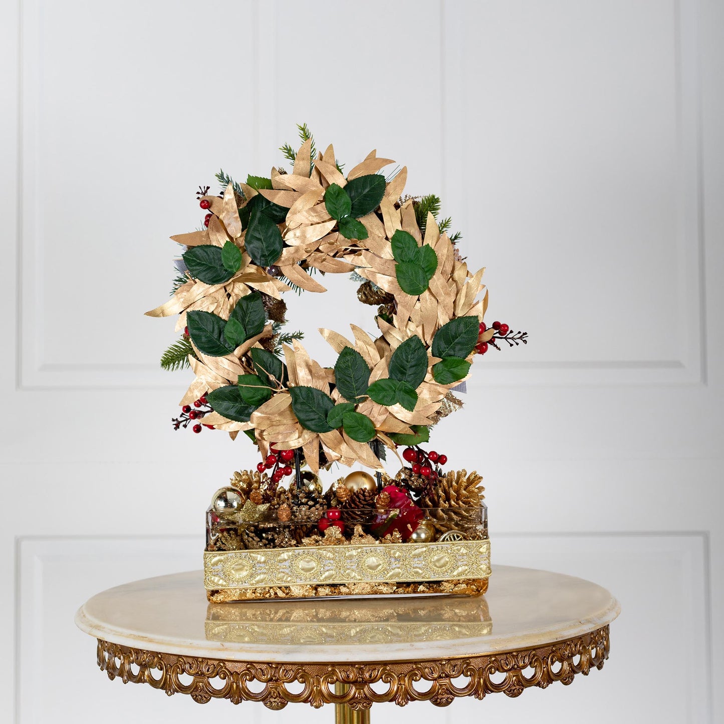 Christmas Wreath Table Decor "A Wreath in Gold" - HM Grande Flora - artificial flowers Australia - luxury table decor