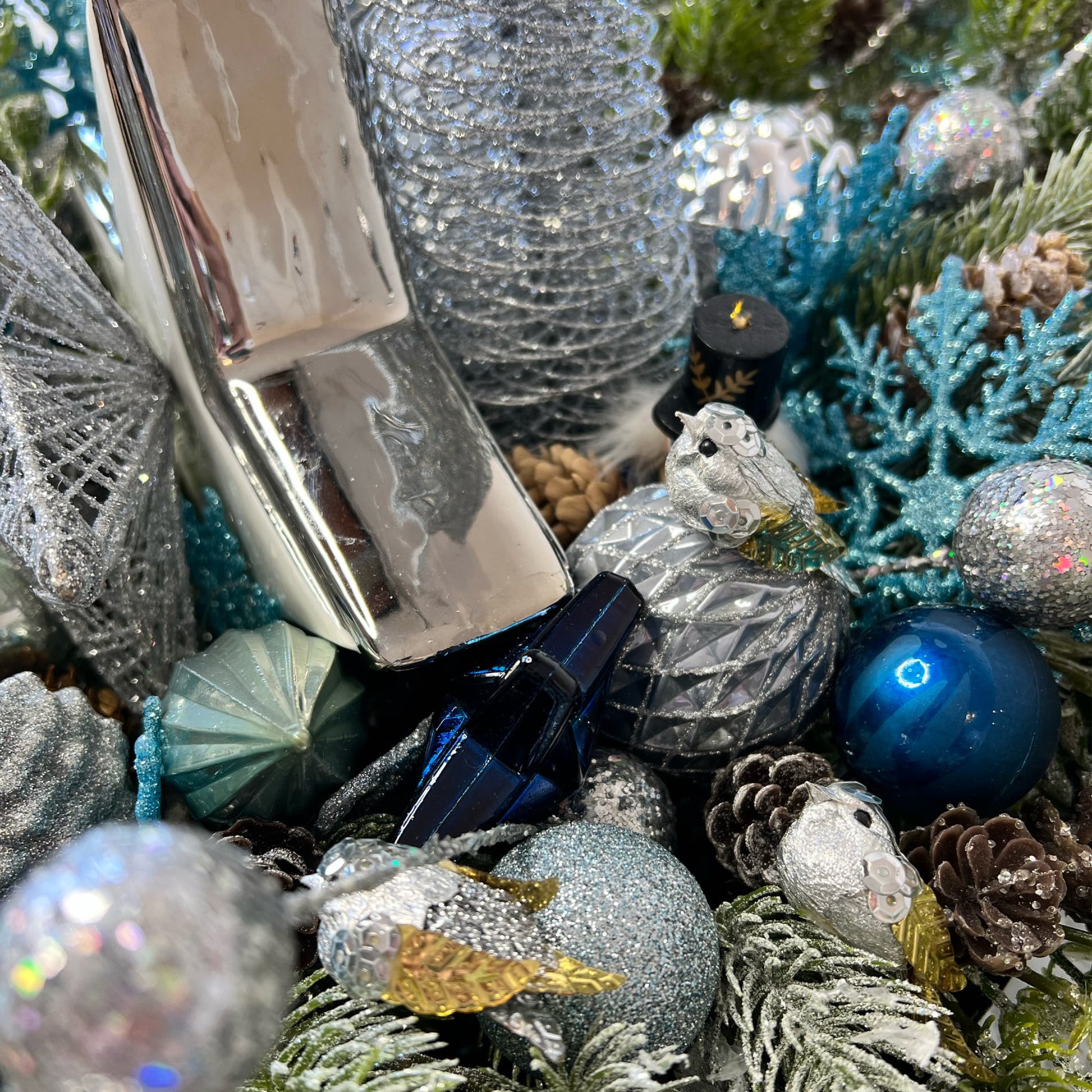 Christmas Artificial Arrangement Table Decor "Blue Christmas" - HM Grande Flora - artificial flowers Australia - luxury table decor